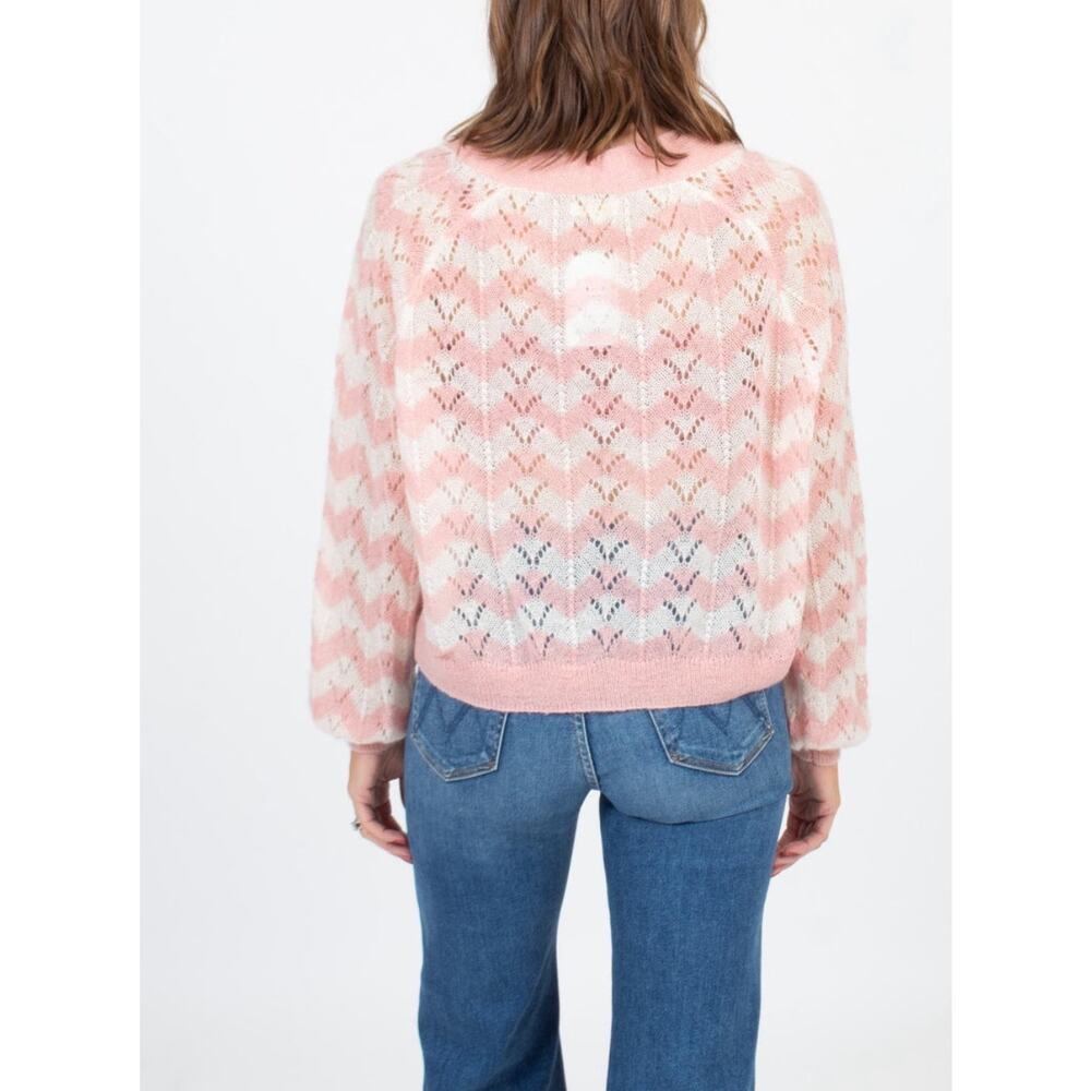 BYTIMO Wool Mohair Knit Pink Chevron Striped Button Down Cardigan | Small - Picture 10 of 10